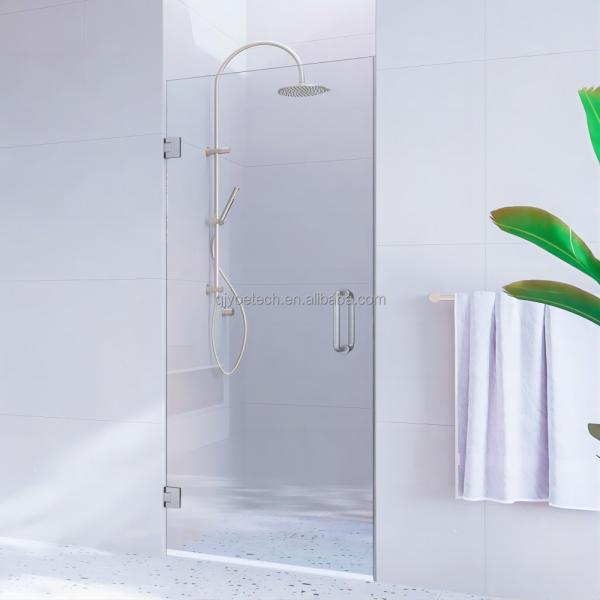 Customized Color Tempered Glass Single Frameless Shower Door with Solid Hinged Handle