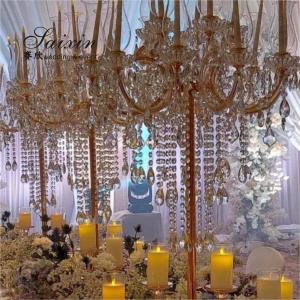 Best 15 Arms Gold Tall Lead Crystal Candelabras Centerpieces Beaded For Wedding Table wholesale