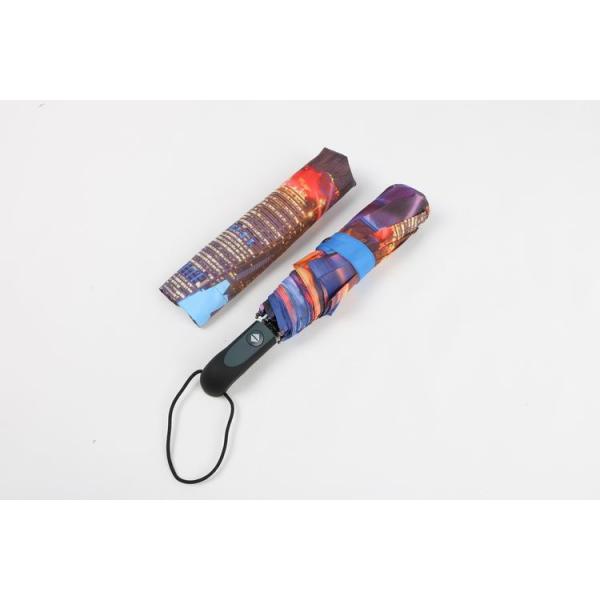 Digital Printing 3 Telescopic Golf Umbrella , Folding Golf Umbrella Soft Rubber Handle