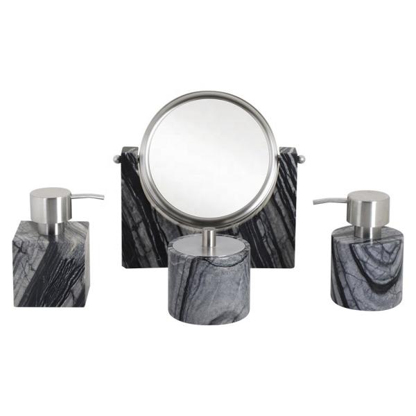 Cheap Grey Ashwood Grain Marble Bath Accessories Square Marble Effect Soap Dispenser With Grey Veins for sale