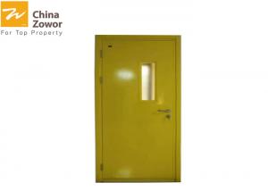 China Yellow Powder Coated Gal. Steel 45 mm FD60 Fire Door With 24 mm Anti-fire Glass on sale