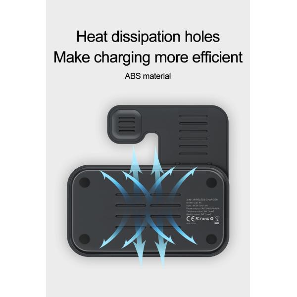 Portable 15W 3 In 1 Fast Charging Desktop Foldable Mobile Phone Universal QI Wireless Charger Stand Holder For Phone Airpod iWatch