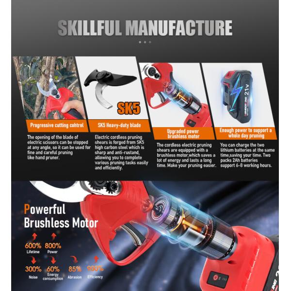 Professional Cordless 21V Electric Pruning Shears 25MM Battery Powered