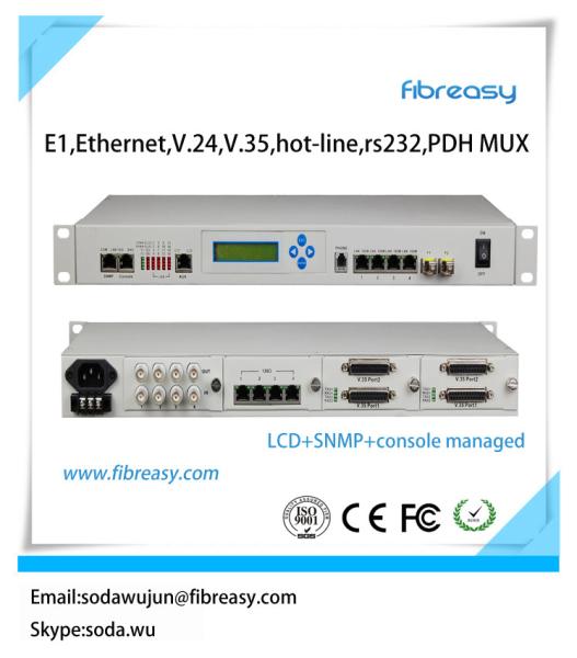 Cheap E1,100M,1000M,V.35,V.24,RS232,RS422,RS485 hotline multi-service PDH Mux with LCD SNMP Console network management for sale