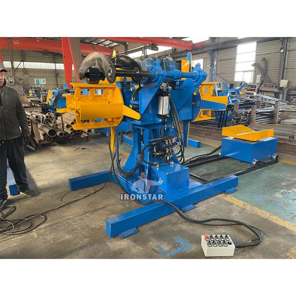 “Automatic 5T Capacity 500mm Width Double Head Hydraulic Uncoiler Decoiler with Loading Trolley for Steel Coil Feeding Line”