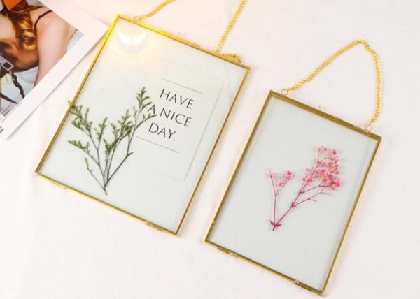 Cheap Gold copper quadrilateral metal photo frame glass artifact Dried flower clip Botanical specimen clip for sale