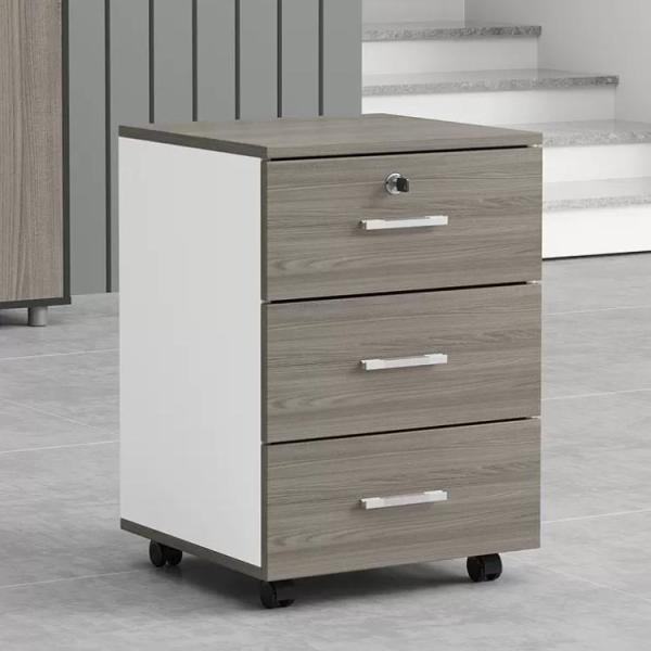 Cheap Grey Office Wooden Filing Cabinets 3 Drawer Movable File Cabinet With Wheels for sale