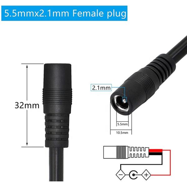CUSTOM DC Supply Input Jack 2.1x5.5mm Male Female Socket Barrel Connector to Open DC Pigtail Power Cable