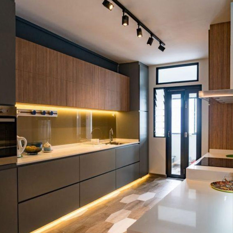 Complete Matte Cabinets Top Veneer Finish and Bottom Lacquer Finish for Modern Kitchen