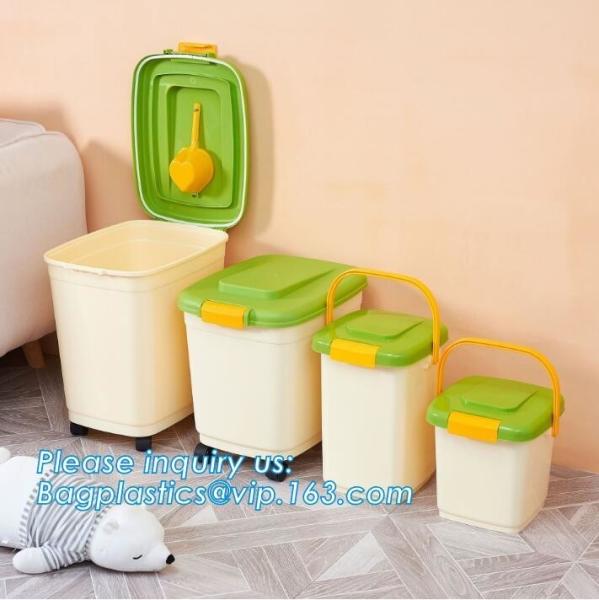 Cheap PP plastic type and stocked eco-friendly feature Round pet food container with scoop, Airtight Plastic Pet Dog Food stor for sale
