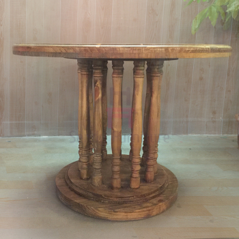 Rustic Wood Top Restaurant Dining Table , Roman Column Vintage Round Dining Table