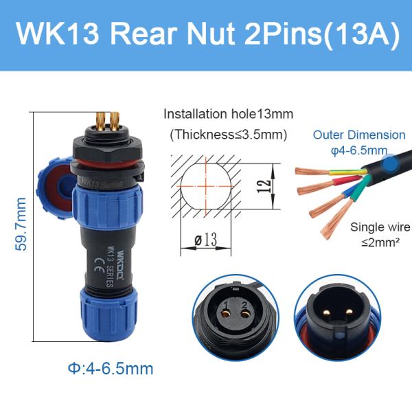 Sp Durable Waterproof Plug Socket Connector IP68 Circular Battery Cable Wk13 Rear Nut Pins
