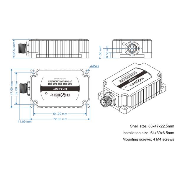 Crane Control Tilt Angle Sensor CAN2.0A Output IP67 Waterproof Protection