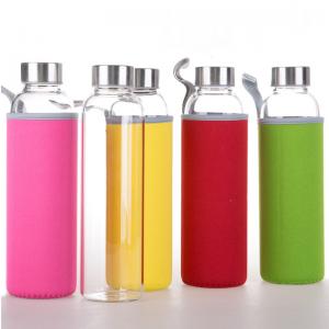 Best 18 Oz Leak Proof Portable Glass Bottle , Carrying Sleeve Reusable Drink Bottle wholesale