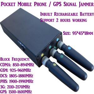 Best 3 Antenna Mini Mobile Phone Signal Jammer 3G/GSM/CDMA/DCS/PHS GPS Blocker Inbuilt Battery wholesale