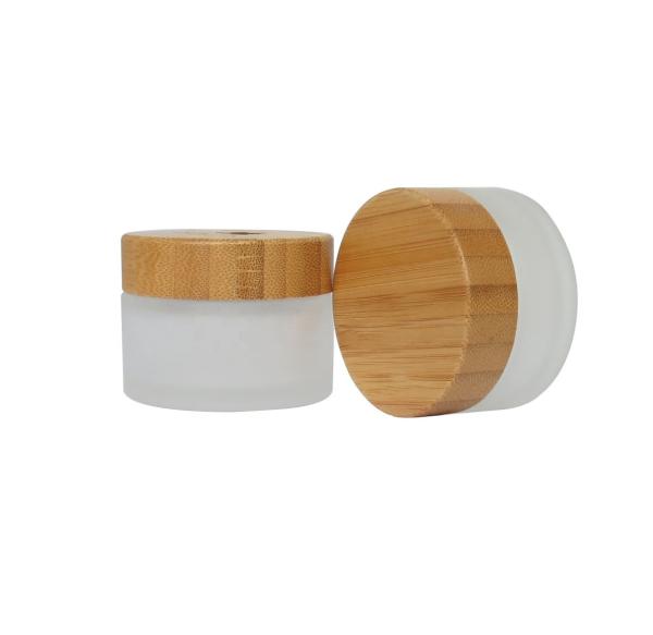 Cheap Frosted Glass Cream 50g 15g 30g Bamboo Cosmetic Containers Glass Jar Care Skin for sale