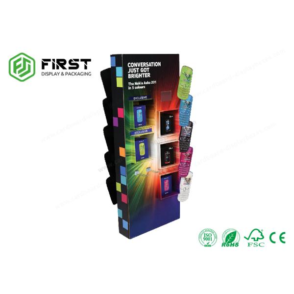 Offset Printing Custom Cardboard POP Pegboard Hook Floor Displays For Cell Phone Accessory