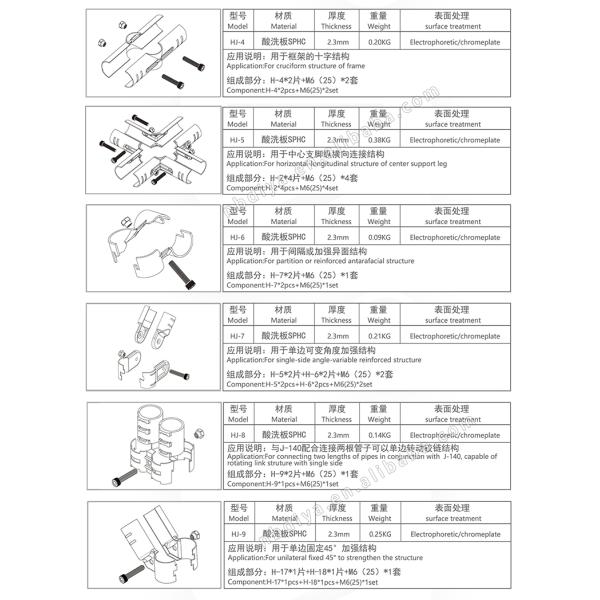 HJ-4 Strong Structure Metal Tube Joints For 28mm Lean Pipe