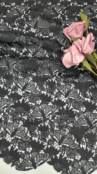 Cheap Black Leafy Embroiedered Fabric with Laser irregular Edges Sheer Romantic Lace for Wedding Veils and Dresses for sale
