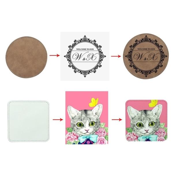 Custom Print Logo Sublimation Blanks Coasters Round Square Colorful PU Leather Sublimation Coaster