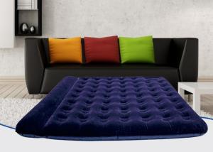 Foldable PVC Single Flocked Airbed Dark Blue Double Inflatable Mattress Built In Pillow