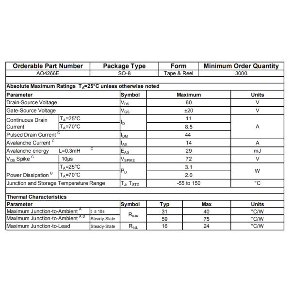 AlphaSGT HXY4266 Mos Field Effect Transistor 60v Logic Level Gate Drive