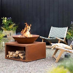 China Outdoor Wood Burning Metal Bonfire Pit Corten Steel Fireplace With Log Grate on sale