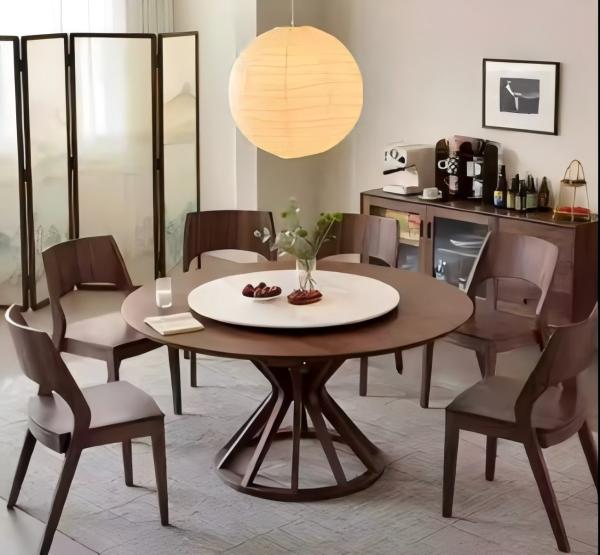 Cheap 5 Star Hotel Restaurant High Quality Solid Wood Round Dinning Table 6-Seat for sale