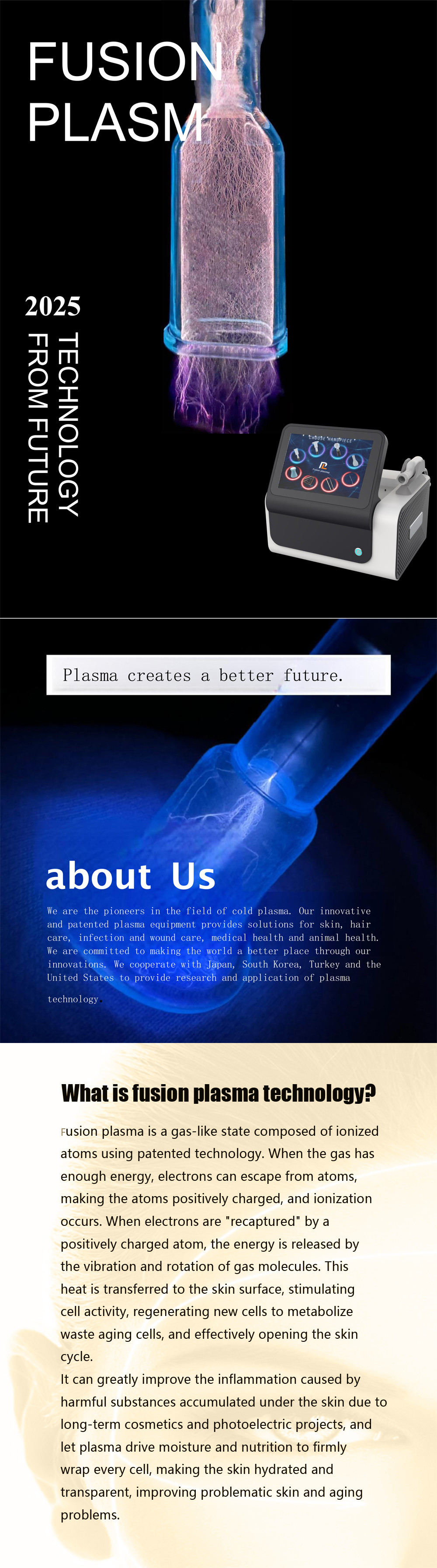 Fusion plasma instrument,Cold plasma instrument, dot matrix fusion plasma beauty instrument, skin tightening, focusing, scar repair, and spot