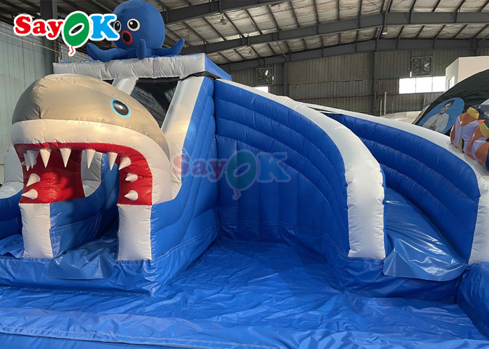 Amusement Park Inflatable Slide With Pool 19.7ft Giant Inflatable Shark Water Slide For Kids