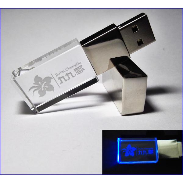 Crystal USB Flash Drive 3D Laser Logo inside LED Light Up Brand