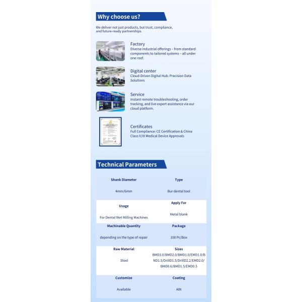 CAD CAM Dental Lab Burs Dental Milling Tools Metal Burs Bridge Dental Lathe Burs