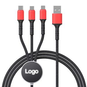 China Fast Chargre OD 3mm Fabric Braided USB Cable 3 In 1 Promotional Gifts on sale