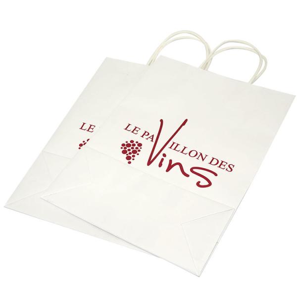 Wine Branded Paper Bags White Kraft Bags With Handles Pantone 221C Printing