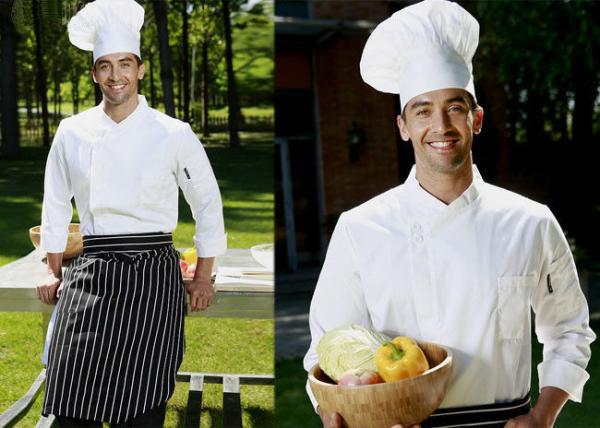 Long Sleeve Custom Work Shirts , Double Breasted Side Open Chief Cook Uniform
