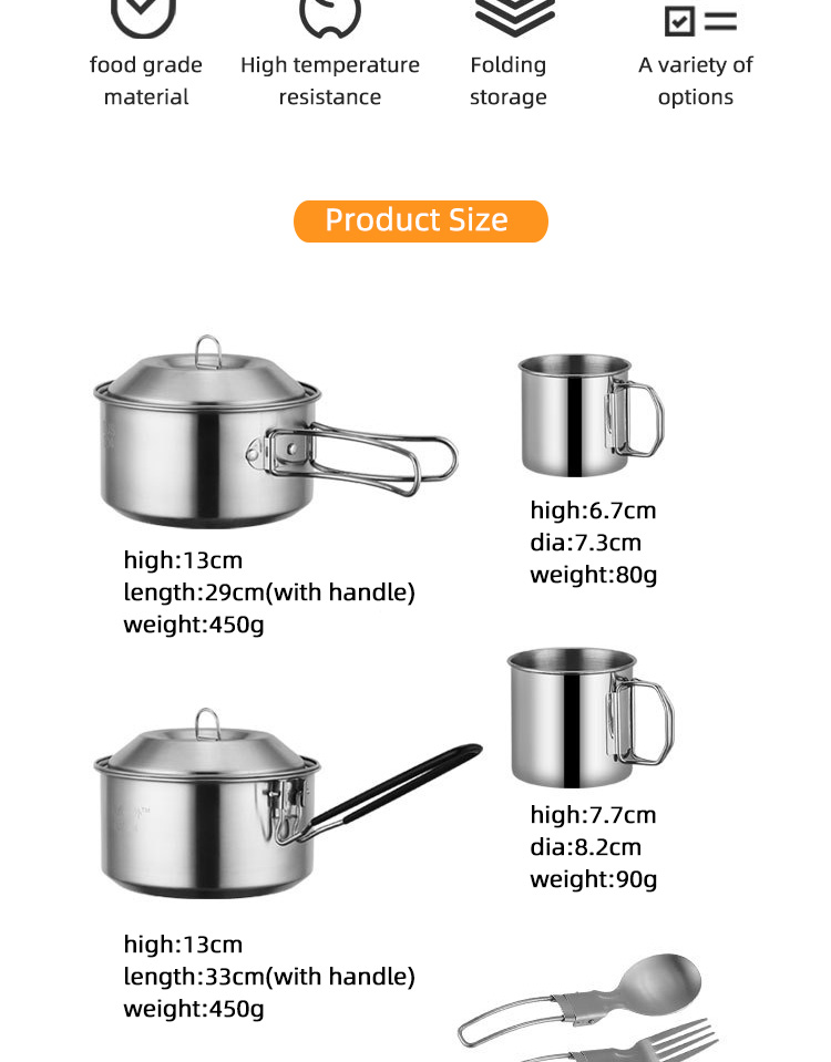 Customized Logo Outdoor Cookware Set Stainless Steel For BBQ
