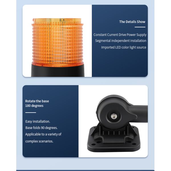 Q1 Series Multi-Layer LED Signal Tower Light with Foldable Base & >95dB Buzzer for CNC Machine Tools