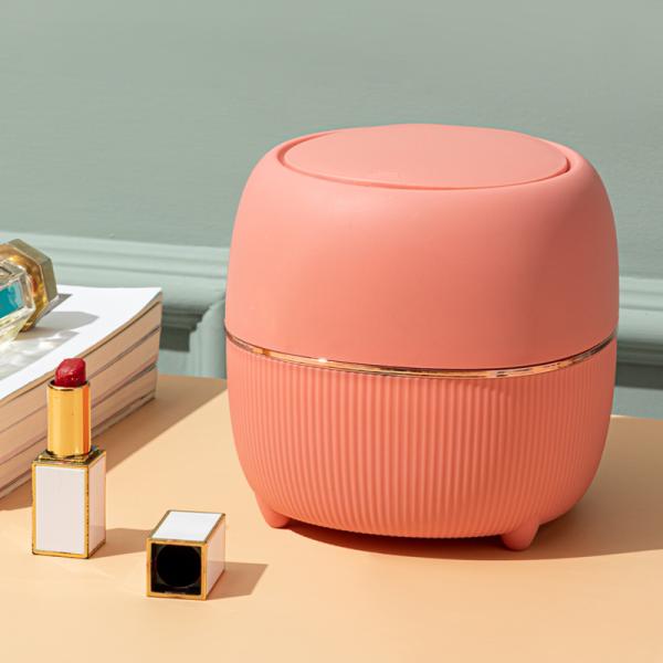 Small Desktop Creative Mini Trash Can Candy Colored Desk Press Round Covered Wastebasket Storage Bin