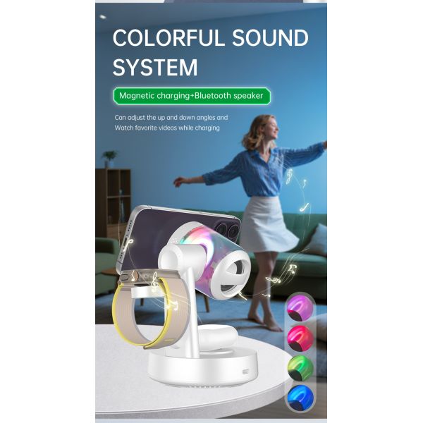 All in one Bluetooth Speaker and Wireless Charger Combo with Qi2.2 Certificate