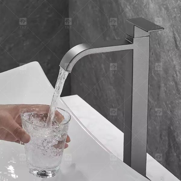 Cheap Gray Single Cooling Bathroom Basin Faucet Countertop Washtable Household Balcony Stainless Steel for sale