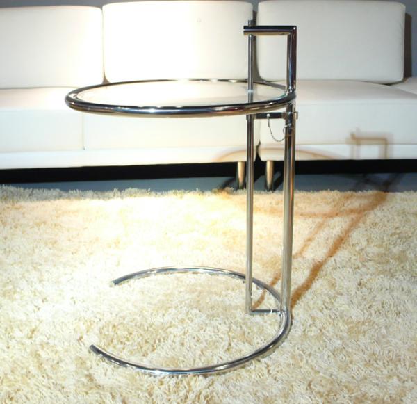 Cheap Eileen Gray Glass End Tables Stainless Steel Frame Simple Adjustable Height for sale