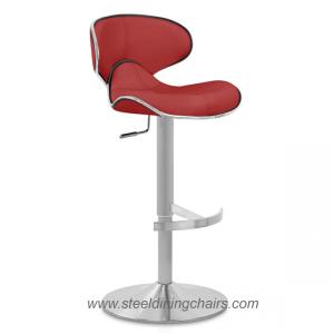 Best Brushed Steel 46CM 105CM Red Real Leather Bar Stools With Round Base wholesale
