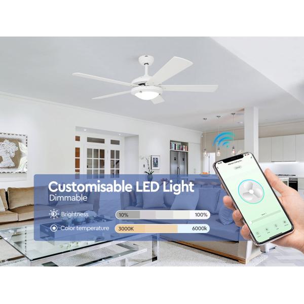 52" White Ceiling Fan with LED Light & Pull Chain 1stShine