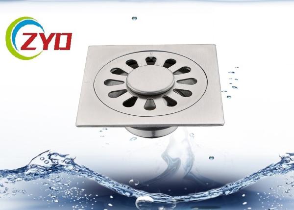 Cheap Square Cover Pop Up Floor Drain , Brushed Removable Bathroom Drain Grates for sale