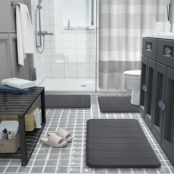 Comfortable and Durable Rectangle Memory Foam Bath Mat Rug 3pcs Bathroom Floor Rugs