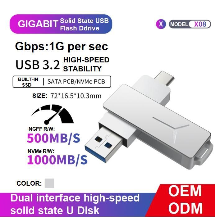 Dual Interface High-Speed Solid State U Disk Ngff Interface SATA PCB Gigabit Solid State USB Flash Drive