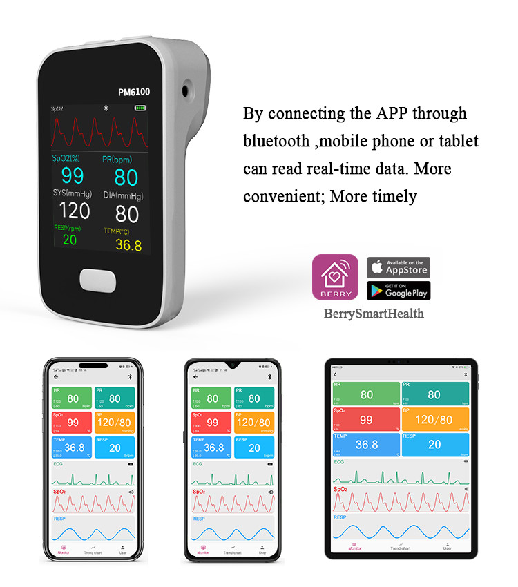 Medical Bluetooth Heart Rate Multi Parameter Patient Monitor CE Spo2 ECG NIBP Temp