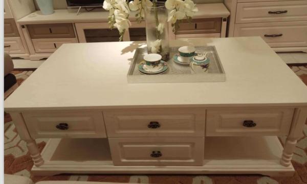 Cheap White Color 1.3m European Style Coffee Table With Melamine Four Drawers for sale
