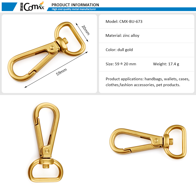 Customized Logo Eco-friendly 3/4 Inch Dull Gold Metal Hook Buckle for Handbags Hardware