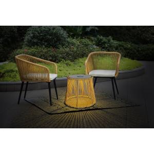 Best Modern Design 3 Piece Bistro Set Wicker Rattan Chair Furniture with LED Solar Light wholesale